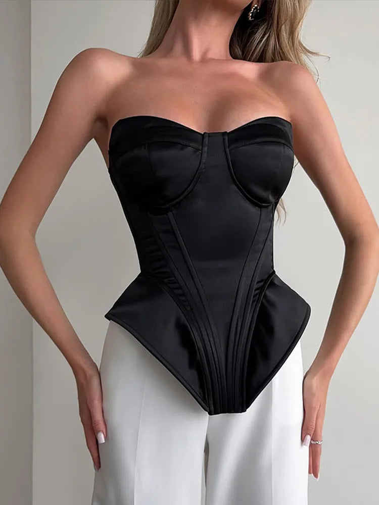 Black Strapless Corset Top Women Fashion Solid Sleeveless Backless Slim Short Vest 2026 Lady Fashion Party Evening Vacation Tops