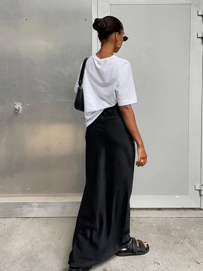 Elegant Satin Black Trumpet Skirts Fashion Slim High Waist Skirts Women Female 2024 Solid Office Long Skirt Spring Summer