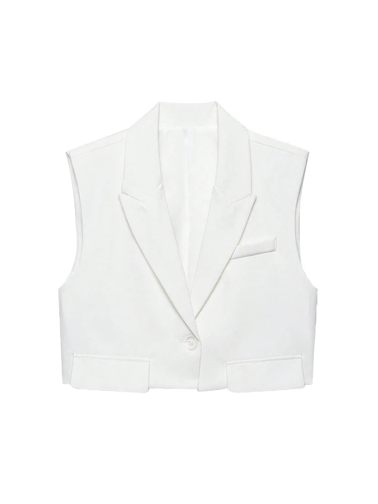 Sleeveless Tank Top Vest  Cropped Waistcoat Lapel Collar