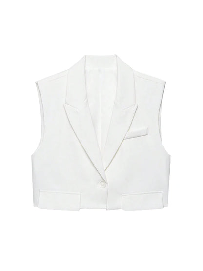 Sleeveless Tank Top Vest  Cropped Waistcoat Lapel Collar