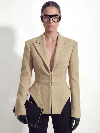 BJTZ 2026 Spring Autumn Women Elegant Irregular Hem Cropped Blazer Slim Waist Fashion Outerwear