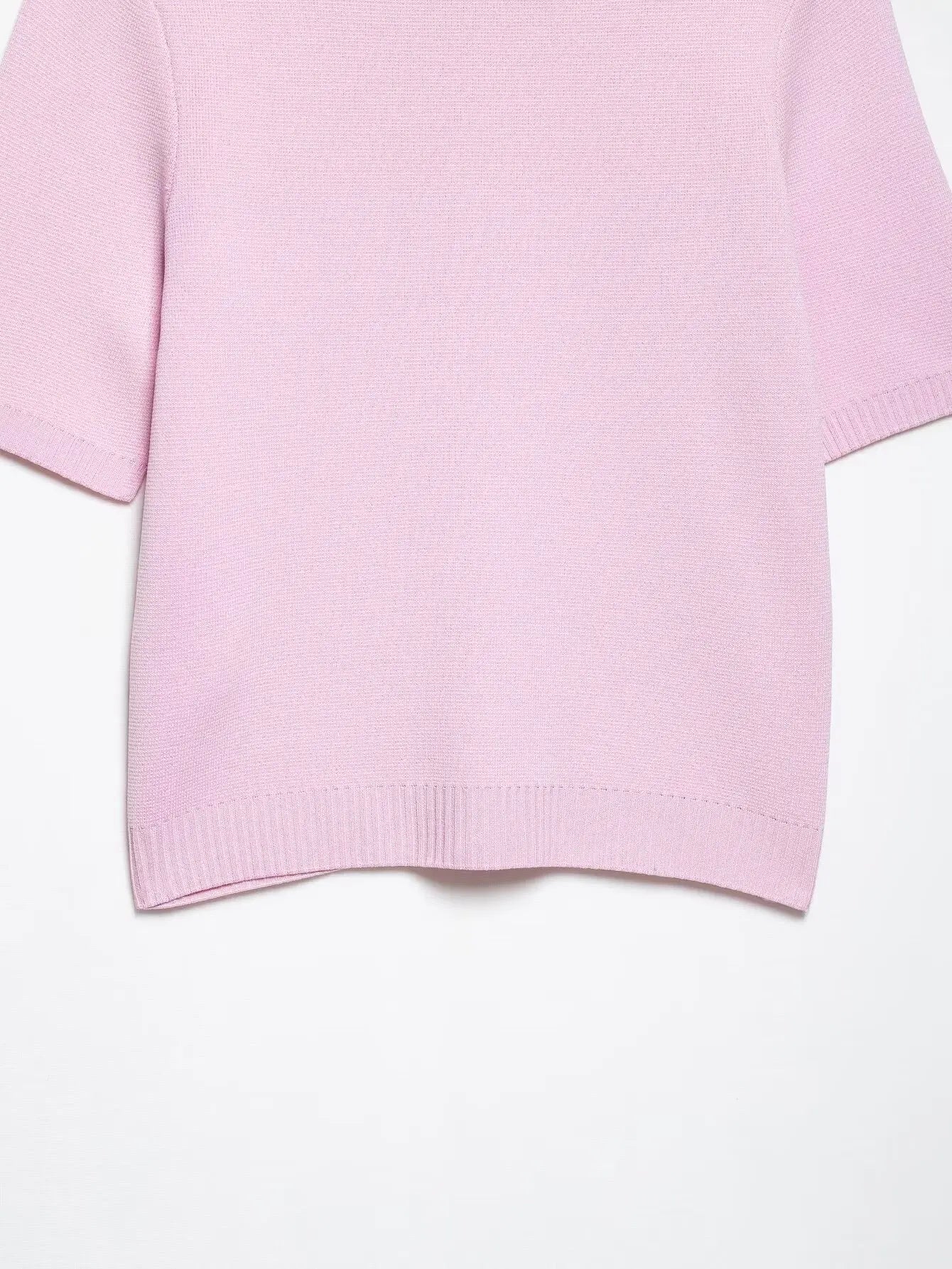 Knitted Skirt Suit Crew Neck Single-Breasted Short Sleeve Top+Fashion Elegant Elastic Waist Mini Skirt