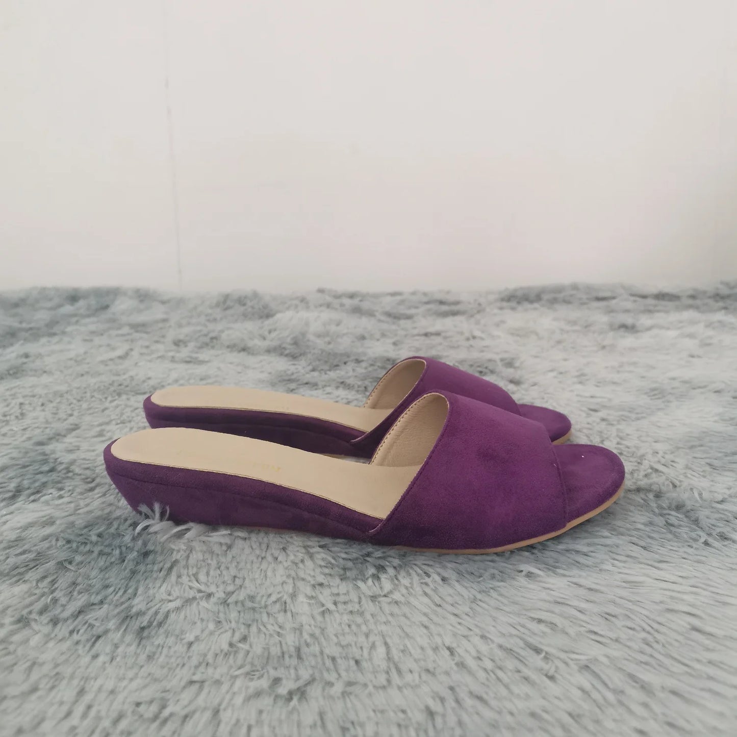 Elegant Summer Slippers 3cm Velvet Mules Wedge Sandals Slippers Open Toe High Heels Casual Dress Woman Shoes Plus Size