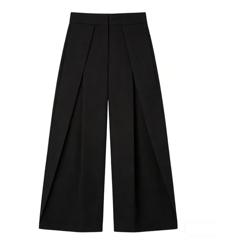 High-Rise Wrap-Front Pleated Palazzo Pants