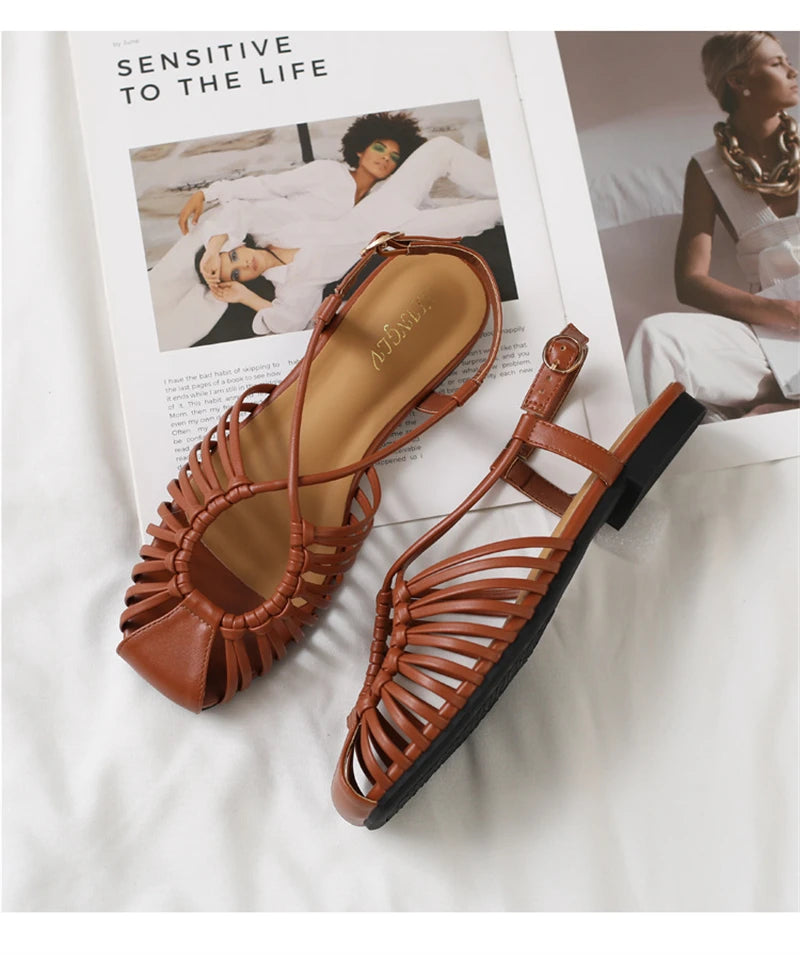 Flat Sandals Summer Narrow Band Roman Shoes Casual Beach Gladiator Sandal