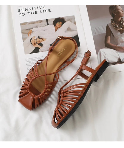 Flat Sandals Summer Narrow Band Roman Shoes Casual Beach Gladiator Sandal