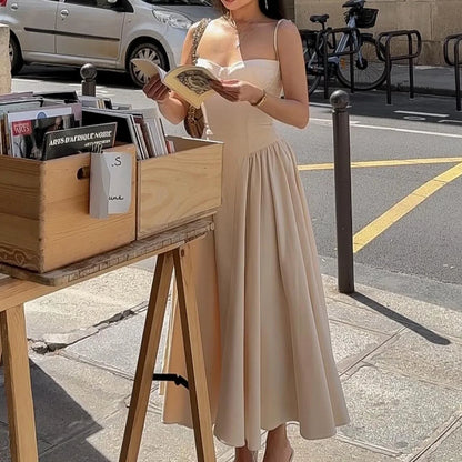Sweetheart Spaghetti Strap  Fit and Flare Elegant Midi Dress