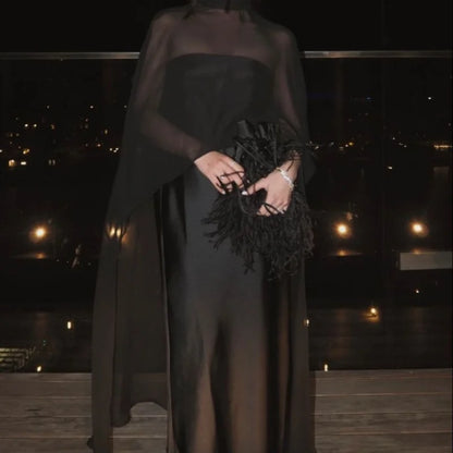 Women Chiffon Capelet Sheer Mesh Bridal Cape Shawl Wraps Asymmetrical High Low Flowy Wedding Party Cover Up Poncho