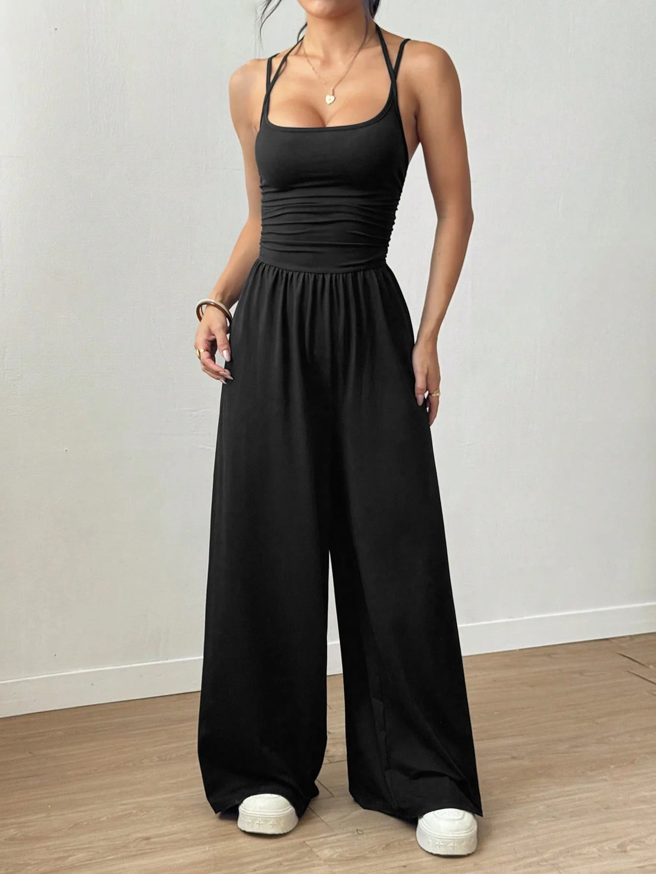 New Spring Summer Jumpsuit Solid Color Casual Simple Spring Summer Suspender Sleeveless High Waist Backless Loose Overalls