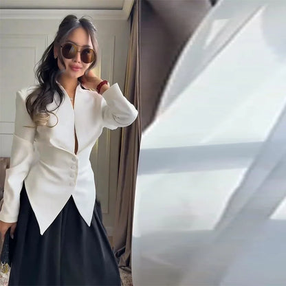 Casual Lace Up Solid Blazer Women Fashion Slim V-neck Single Breasted Full Sleeve Jacket Female 2026 Spring Lady Outwears New