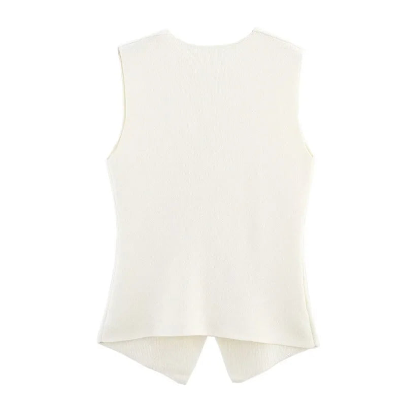 ETJ 2025 new women's elegant fashion all-match V-neck sleeveless vest jacket knitted waistcoat