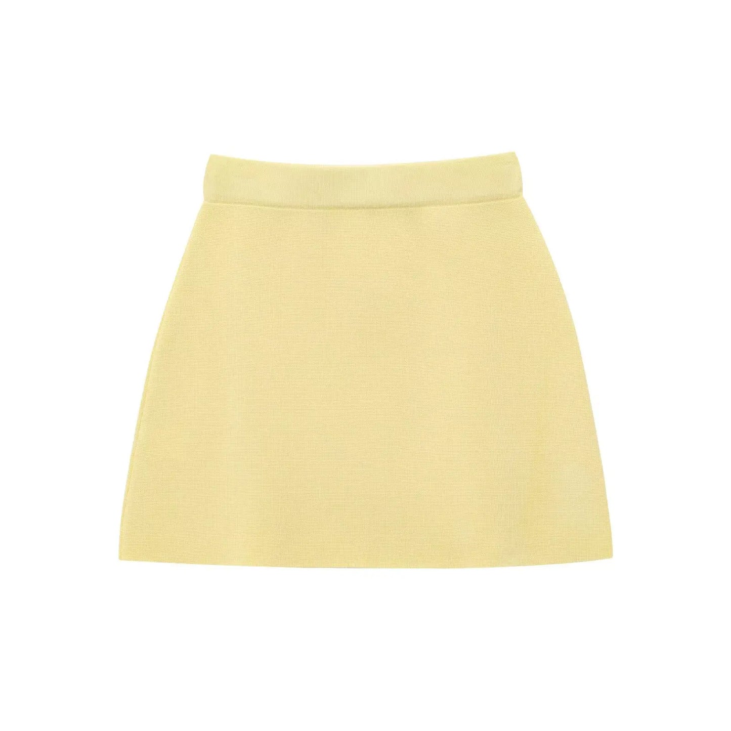 Knitted Skirt Suit Crew Neck Single-Breasted Short Sleeve Top+Fashion Elegant Elastic Waist Mini Skirt