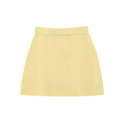 Knitted Skirt Suit Crew Neck Single-Breasted Short Sleeve Top+Fashion Elegant Elastic Waist Mini Skirt