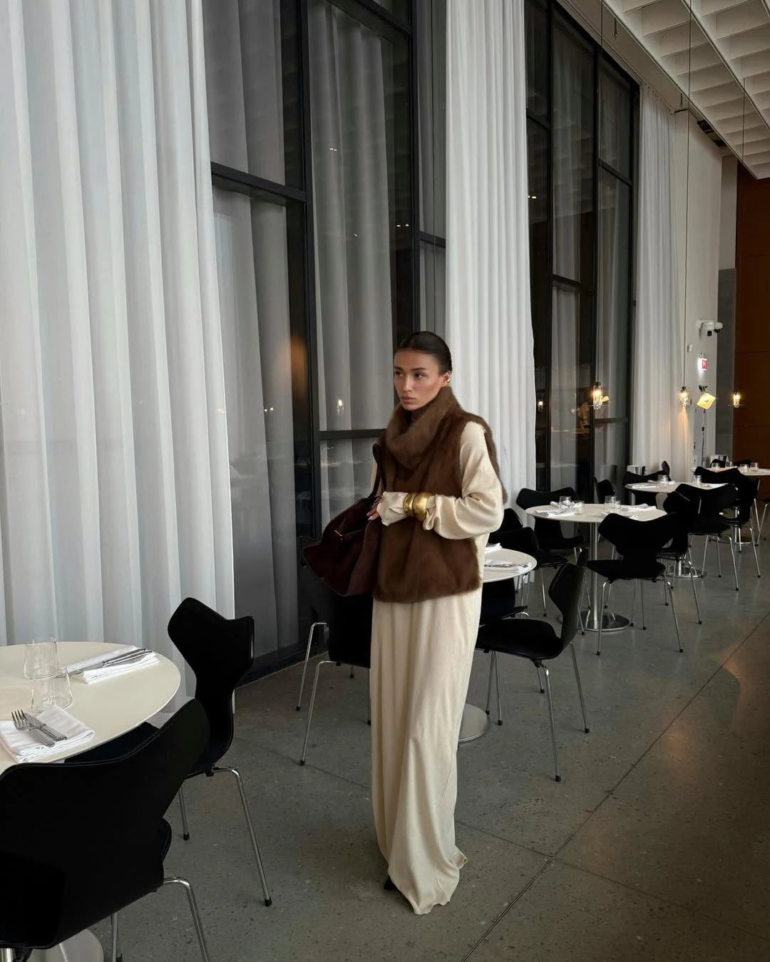 Chic Brown Sleeveless Faux Fur Vest Women's Casual Loose Fit