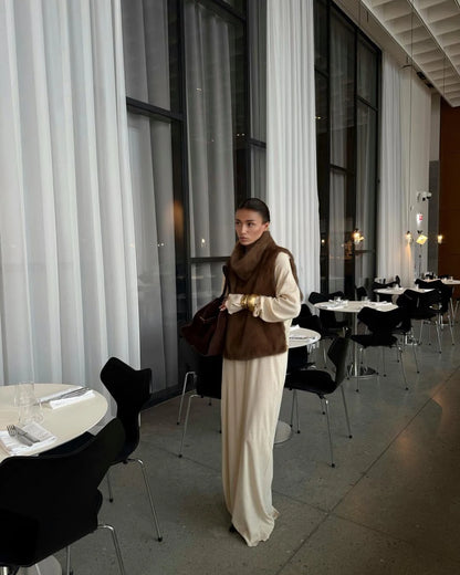 Chic Brown Sleeveless Faux Fur Vest Women's Casual Loose Fit