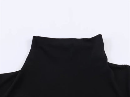 Short-Sleeve High-Neck Asymmetrical Pleated T shirt