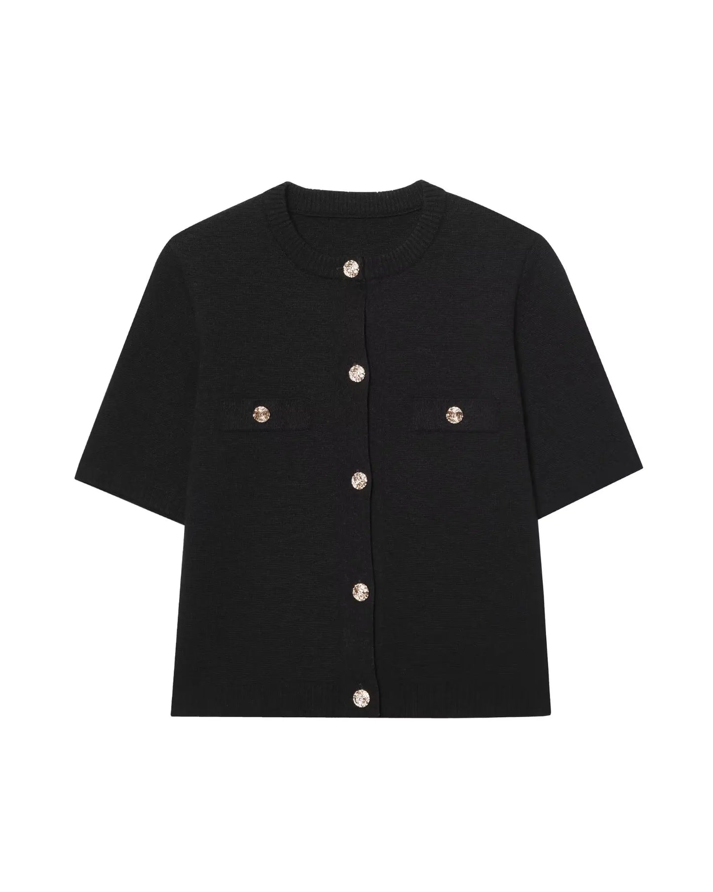 Knitted Skirt Suit Crew Neck Single-Breasted Short Sleeve Top+Fashion Elegant Elastic Waist Mini Skirt