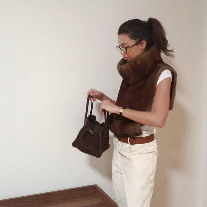 Chic Brown Sleeveless Faux Fur Vest Women's Casual Loose Fit