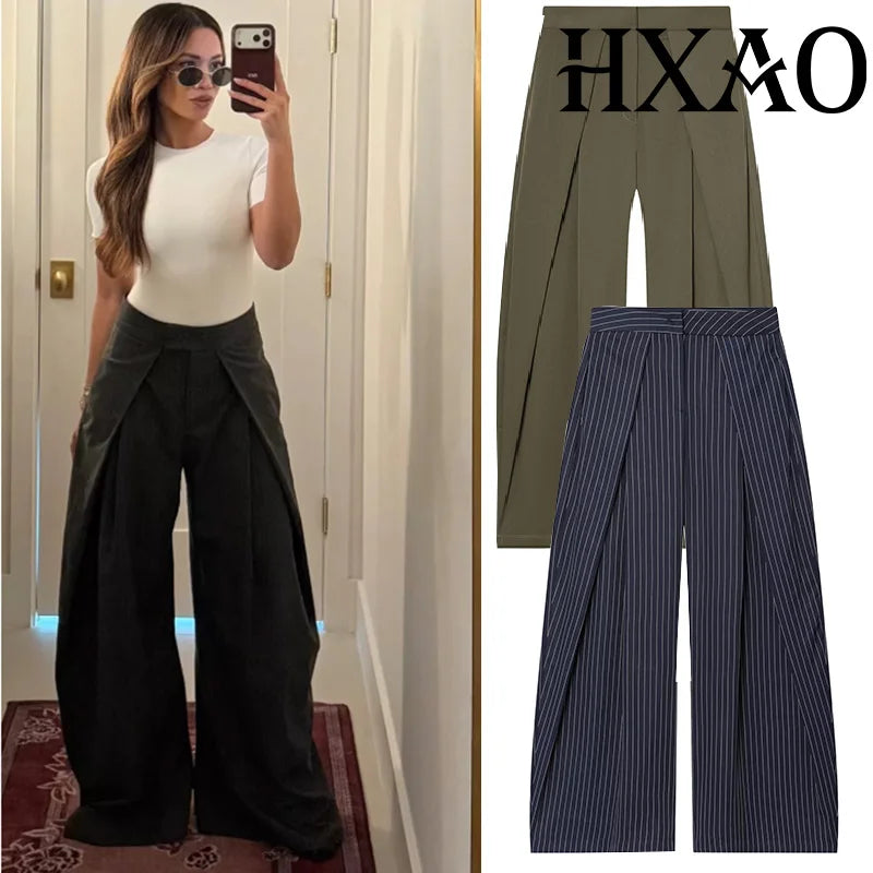 High-Rise Wrap-Front Pleated Palazzo Pants