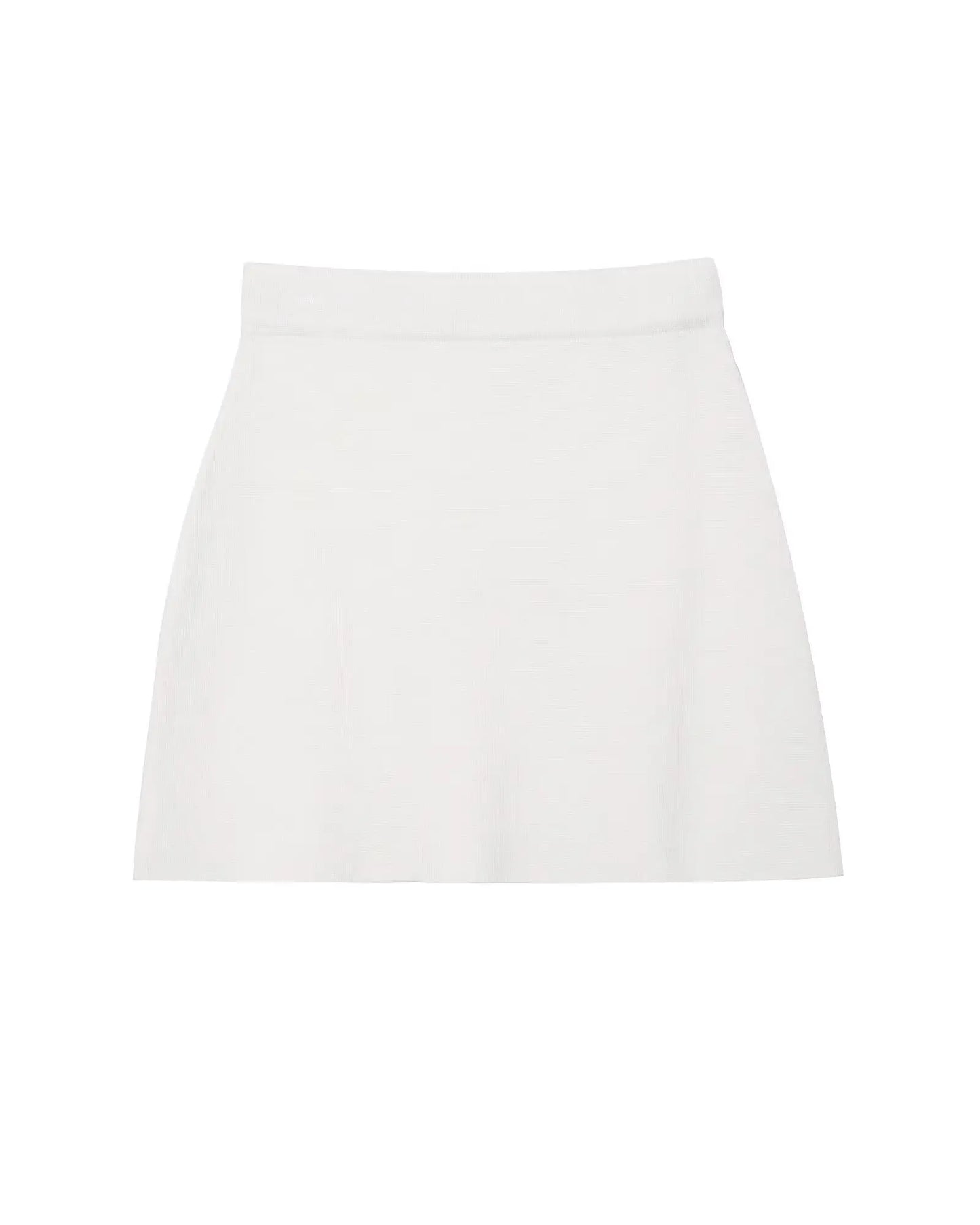 Knitted Skirt Suit Crew Neck Single-Breasted Short Sleeve Top+Fashion Elegant Elastic Waist Mini Skirt