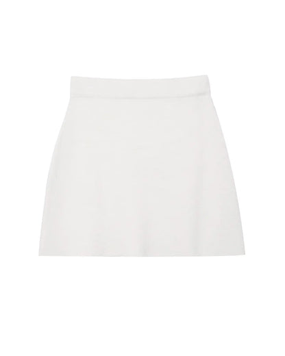Knitted Skirt Suit Crew Neck Single-Breasted Short Sleeve Top+Fashion Elegant Elastic Waist Mini Skirt
