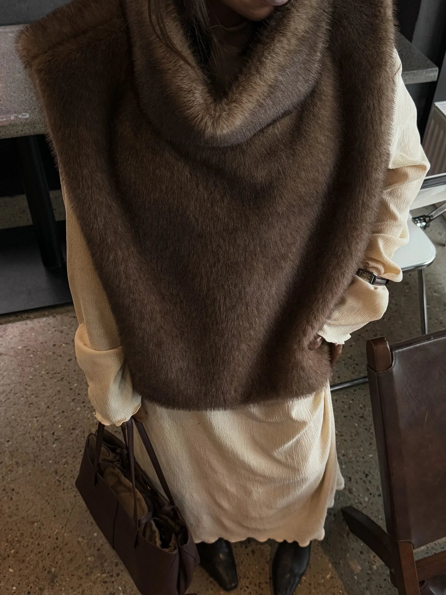 Chic Brown Sleeveless Faux Fur Vest Women's Casual Loose Fit