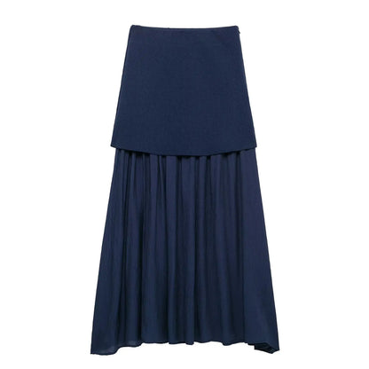 2 Piece Set Chic V-Neck Sleeveless Button Knitted Vest Top + Splicing High Waist Ankle-Length Skirt