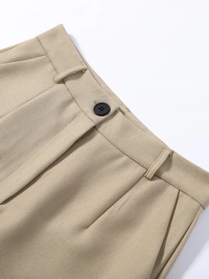 Women Pants Set Curved Hem Coat 2-Piece Sets Beige Stand Collar Jacket Hook Closure Top Wide Leg Trousers Casual Spring Outfit