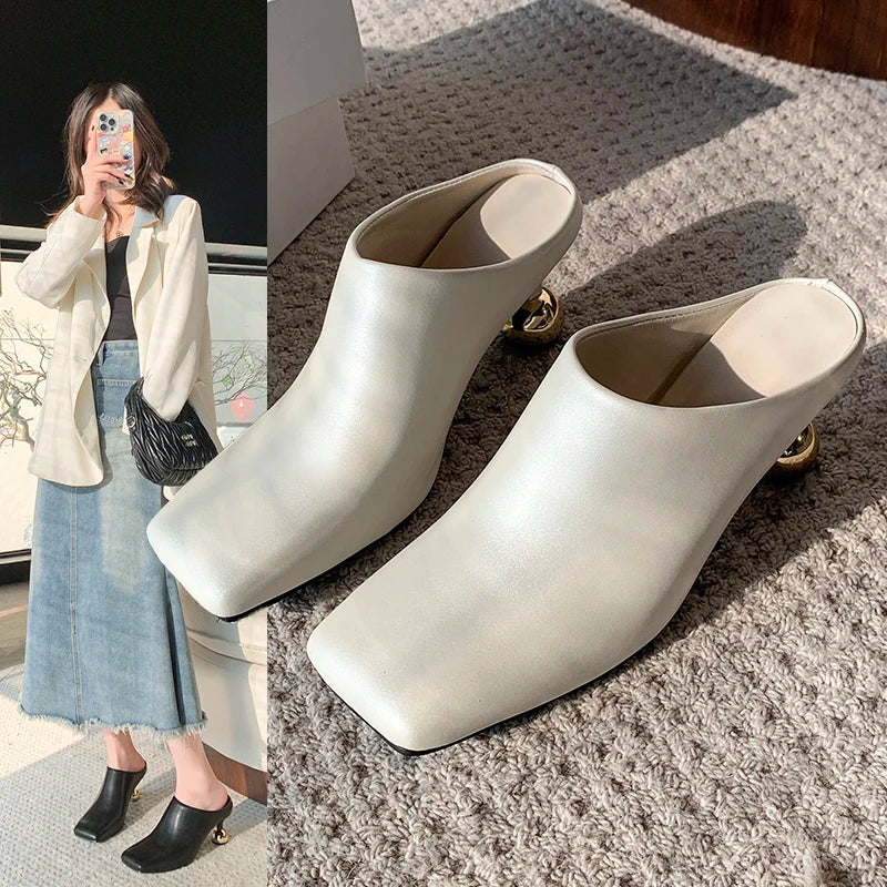 Square Head Women's Textured Elegant  Casual Round Heels