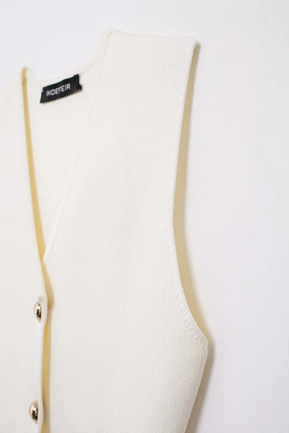 2 Piece Set Chic V-Neck Sleeveless Button Knitted Vest Top + Splicing High Waist Ankle-Length Skirt