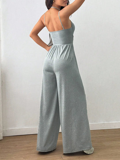 New Spring Summer Jumpsuit Solid Color Casual Simple Spring Summer Suspender Sleeveless High Waist Backless Loose Overalls