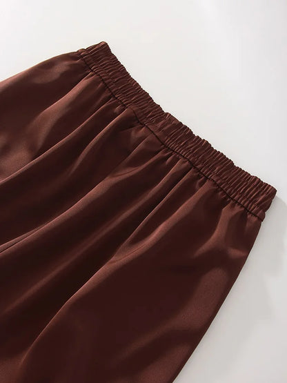 Luxury Wide Leg Baggy Satin High Waist Pants For Women Trousers With Pockets