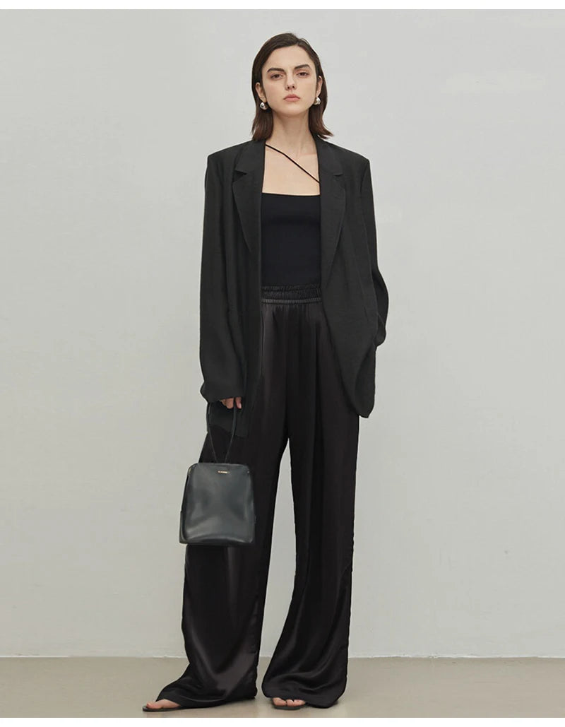 Luxury Wide Leg Baggy Satin High Waist Pants For Women Trousers With Pockets