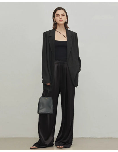 Luxury Wide Leg Baggy Satin High Waist Pants For Women Trousers With Pockets