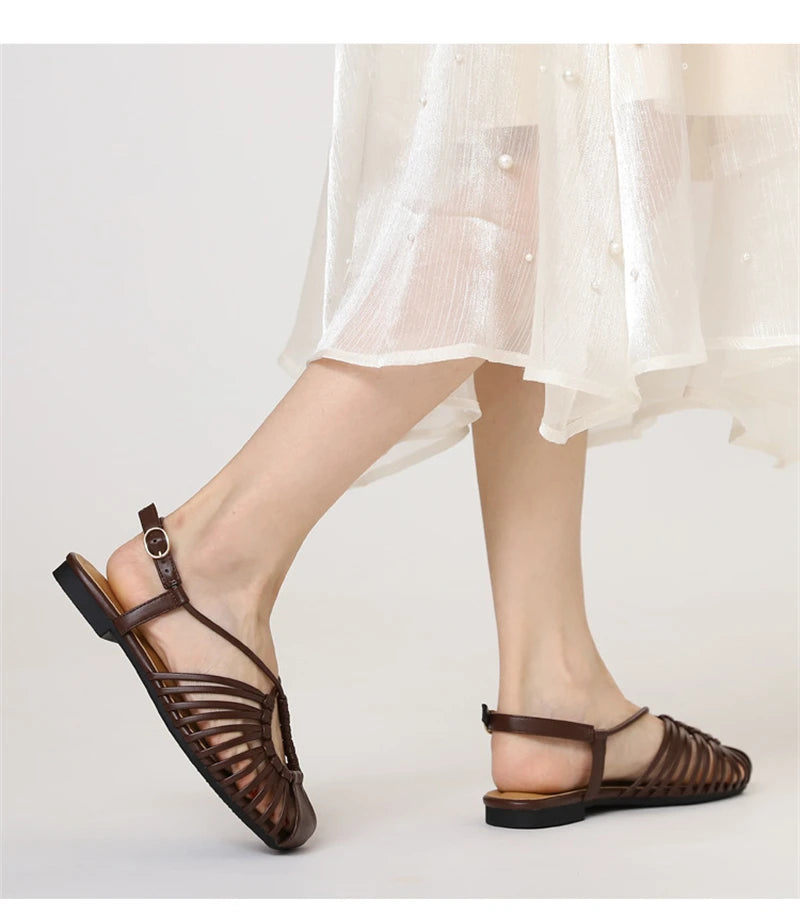Flat Sandals Summer Narrow Band Roman Shoes Casual Beach Gladiator Sandal