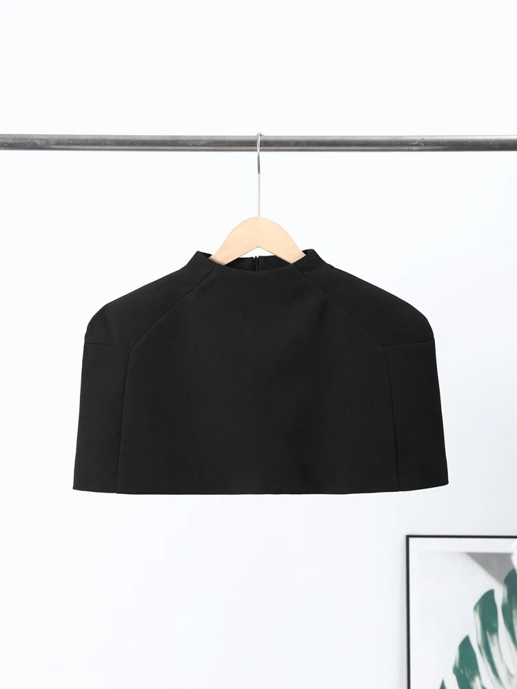 Shawl Crop Tops  Solid Shoulder Pads Stand Collar