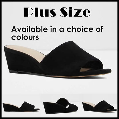Elegant Summer Slippers 3cm Velvet Mules Wedge Sandals Slippers Open Toe High Heels Casual Dress Woman Shoes Plus Size