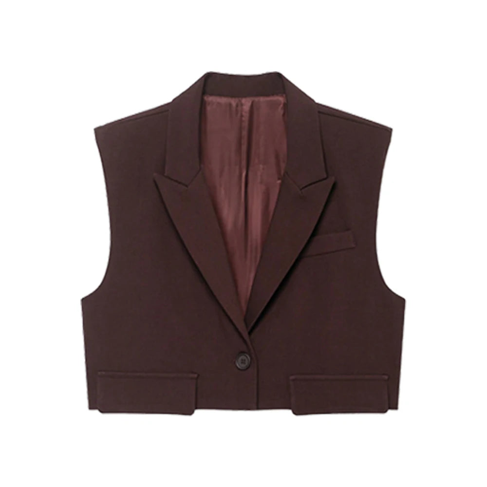 Sleeveless Tank Top Vest  Cropped Waistcoat Lapel Collar