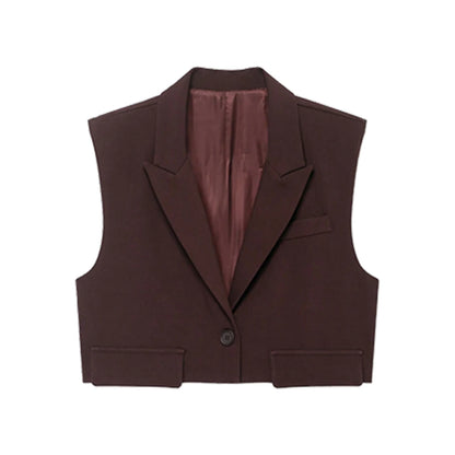 Sleeveless Tank Top Vest  Cropped Waistcoat Lapel Collar