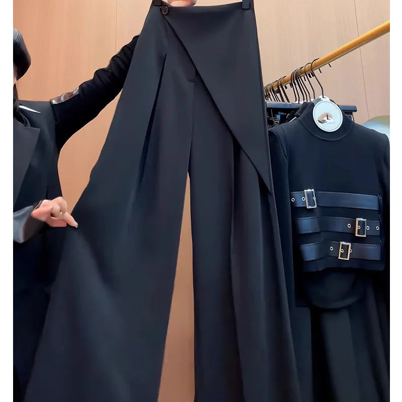 Korean-style High waist female fashion design suit pants wide legs