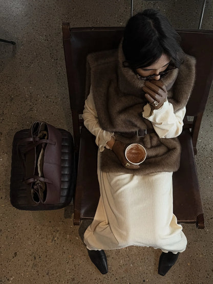 Chic Brown Sleeveless Faux Fur Vest Women's Casual Loose Fit
