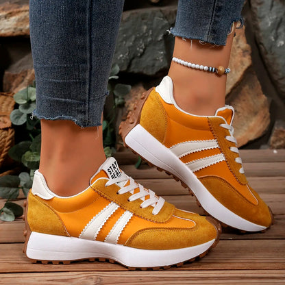 New Style Elegant Lace Up Casual Shoes Women Spring/Autumn Round Toe Thick Sole Anti Slip Comfortable Sports Shoes
