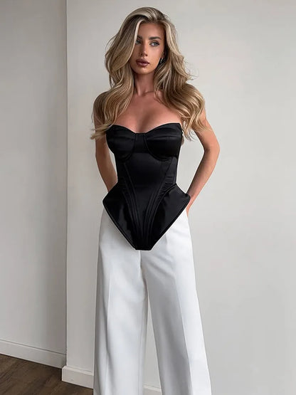 Black Strapless Corset Top Women Fashion Solid Sleeveless Backless Slim Short Vest 2026 Lady Fashion Party Evening Vacation Tops
