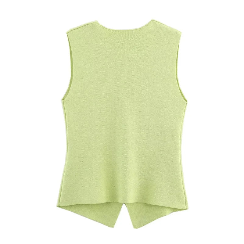 ETJ 2025 new women's elegant fashion all-match V-neck sleeveless vest jacket knitted waistcoat