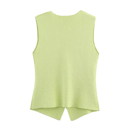 ETJ 2025 new women's elegant fashion all-match V-neck sleeveless vest jacket knitted waistcoat