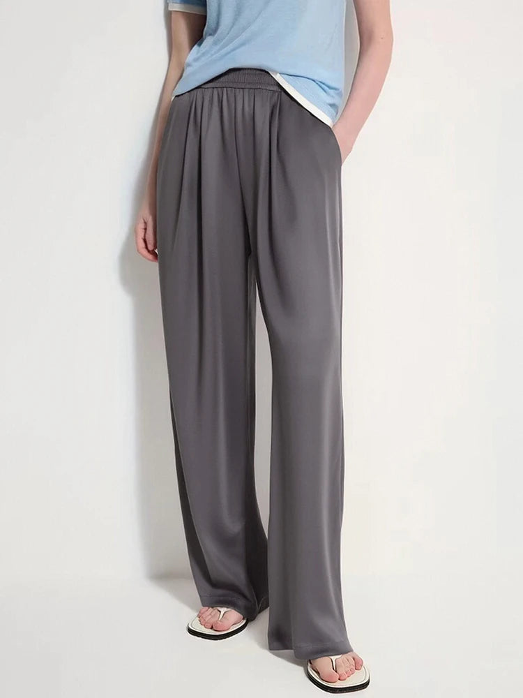 Luxury Wide Leg Baggy Satin High Waist Pants For Women Trousers With Pockets