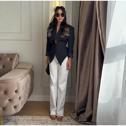 Casual Office Women's Blazer Jacket Pleated Waist Cinched Tie Up Long Sleeve Tops Elegant 2026 Spring Female Outerwear Outfit