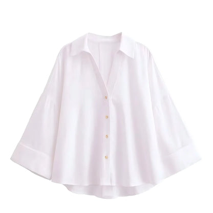 KONDALA Minimalist Casual Loose Shirt Women New 2026 Trendy Commute Wide Sleeves Shirt Spring Summer Fashion Holidays Lady Shirt