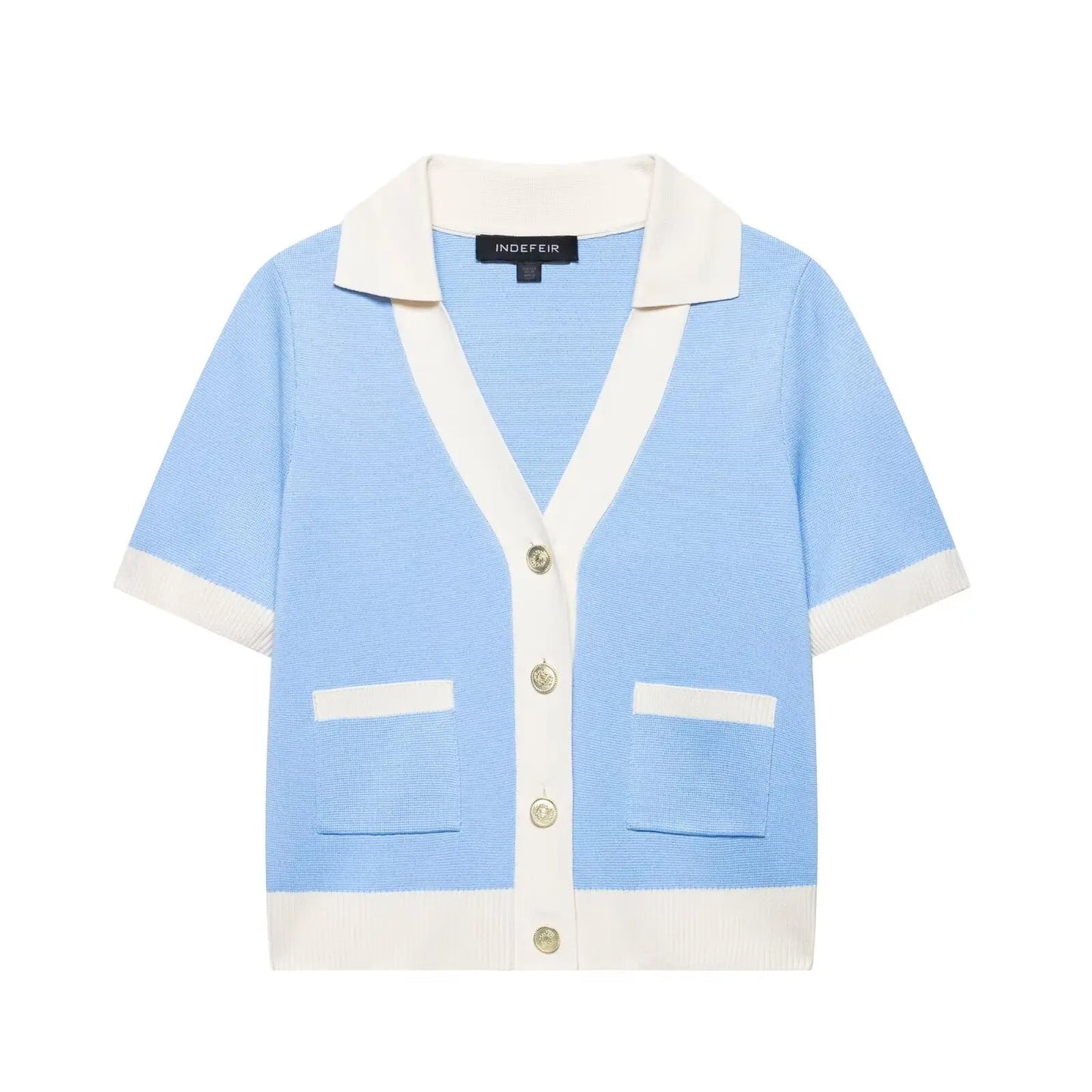 Knitted Skirt Suit Crew Neck Single-Breasted Short Sleeve Top+Fashion Elegant Elastic Waist Mini Skirt