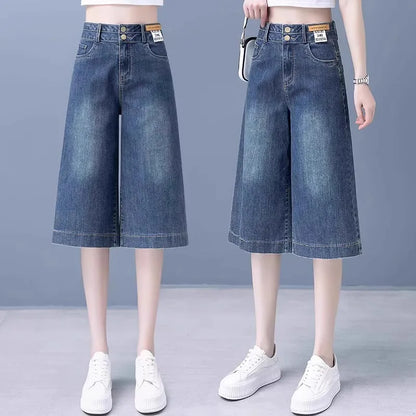 High Waist Loose Fit Thin Denim orts Women's Summer Casual Straight Leg Vintage Five-Point Pants Wide Leg Bootcut Jeans